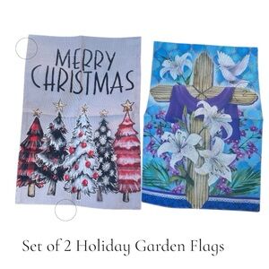 Set of 2 Holiday Garden Flags Merry Christmas and Easter Designs NEW